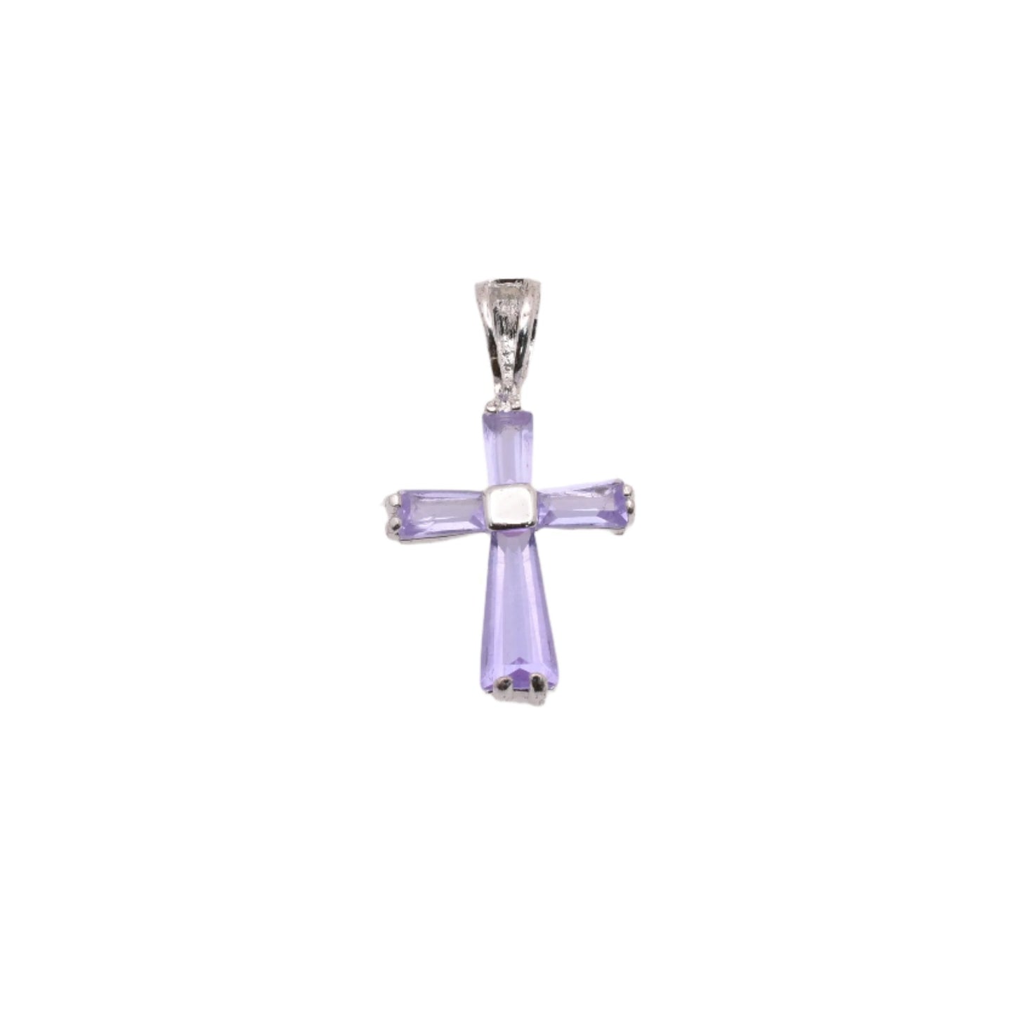 925 Rhodium Plated Sterling Silver Birthstone Cross Charm - CHARM00100