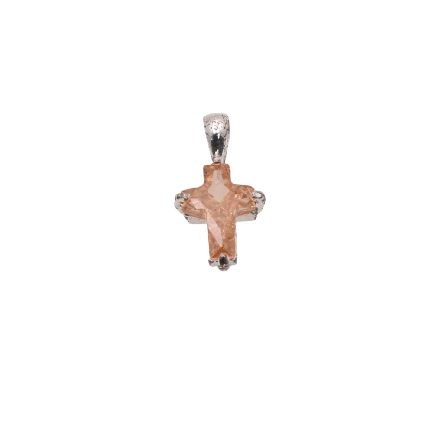 925 Rhodium Plated Sterling Silver Birthstone Cross Charm - CHARM00101