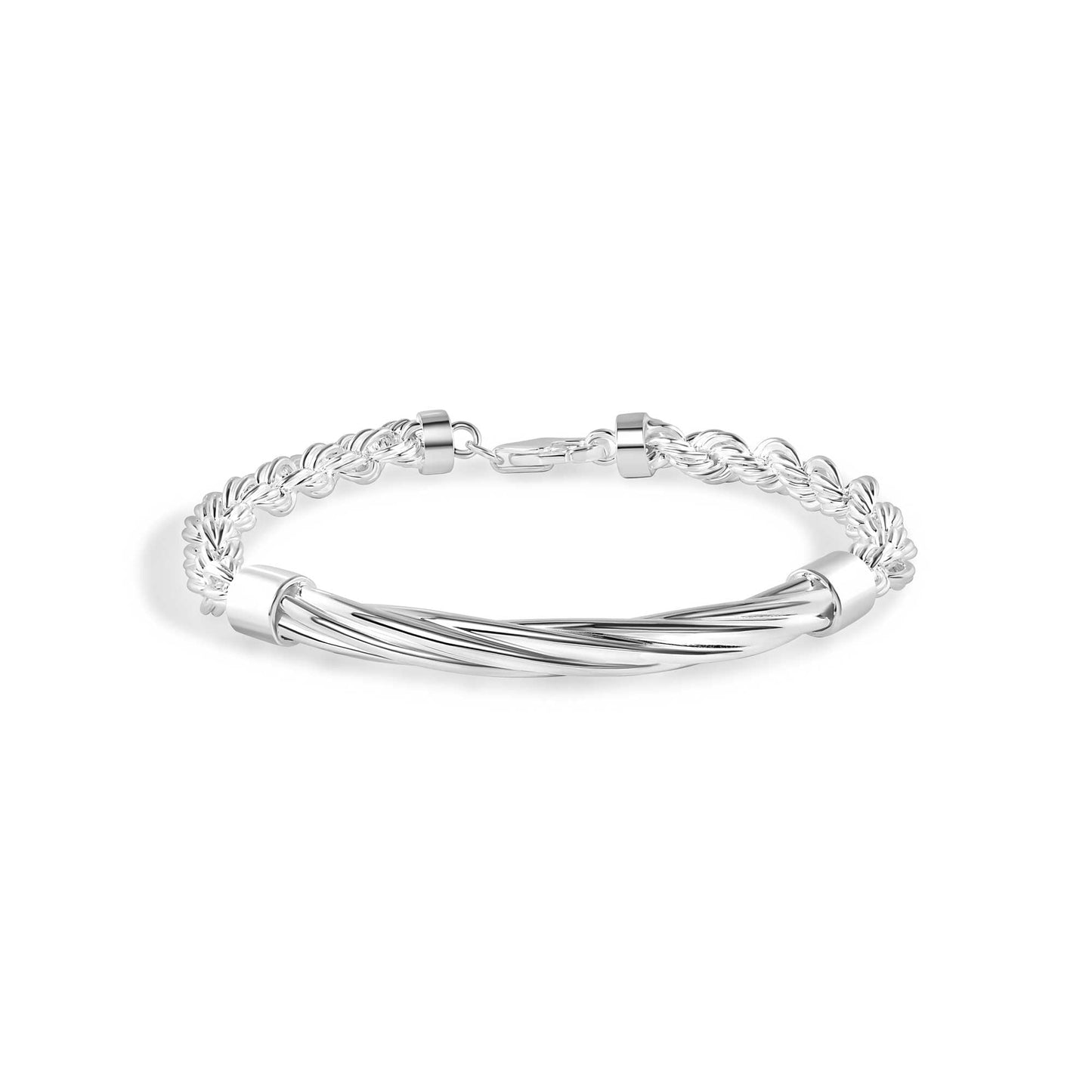 925 Sterling Silver Hollow Rope Twisted Round Bar 4mm Bracelet - CHHB014