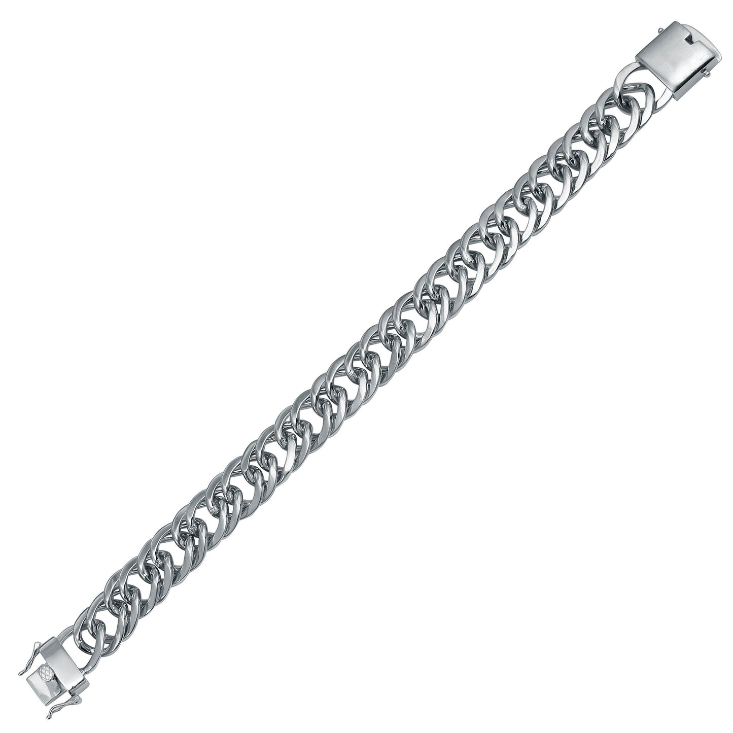 Rhodium Plated 925 Sterling Silver Double Curb Link Bracelet 13.4mm - CSLB00004 | Silver Palace Inc.
