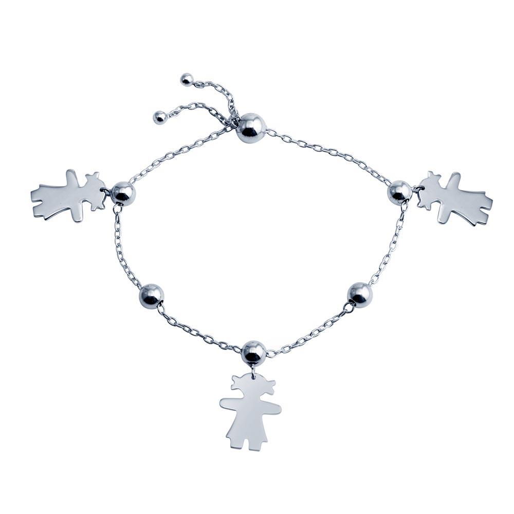 Silver 925 Rhodium Plated Girl Charm Lariat Bracelet - DIB00067RH | Silver Palace Inc.