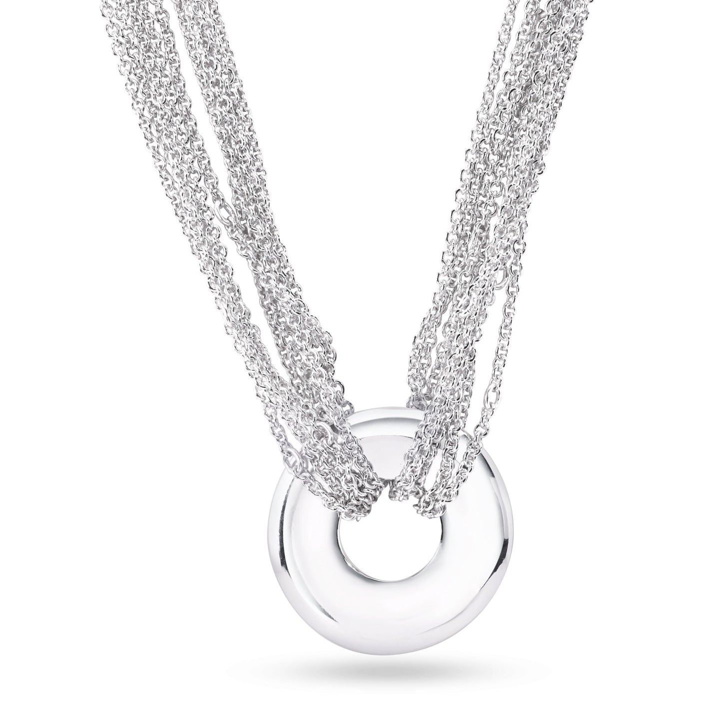 Silver 925 Rhodium Plated Open Circle Multiple Chain Necklace - DSP00002