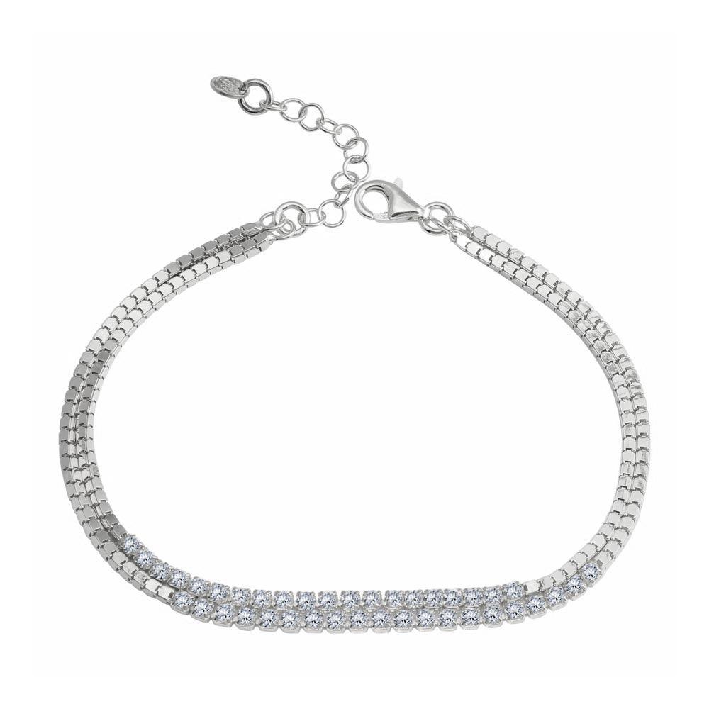 Closeout-Silver 925 Rhodium Double Strand CZ Bracelet - ECB00111RH | Silver Palace Inc.