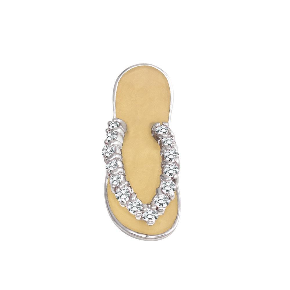 Silver 925 Rhodium Plated Yellow Enamel Clear CZ Sandal Pendant - FFP00002CLR | Silver Palace Inc.