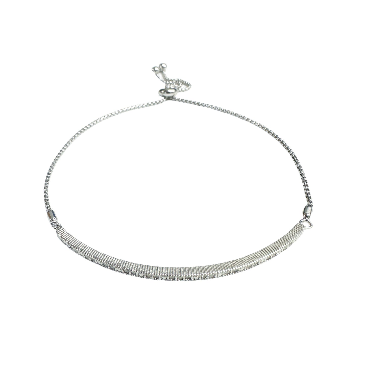 925 Sterling Silver Rhodium Plated ID Clear CZ Lariat Bracelet - BGB00604