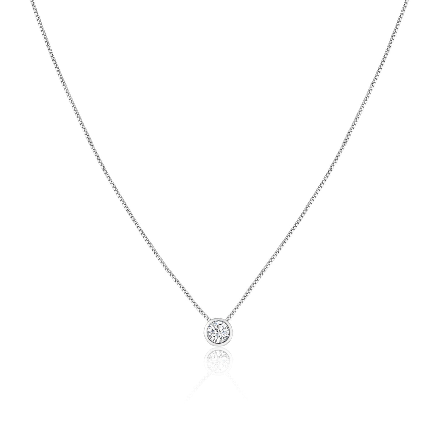 925 Sterling Silver Clear CZ Rhodium Plated Round Solitaire CZ Necklace - GCP00001RH