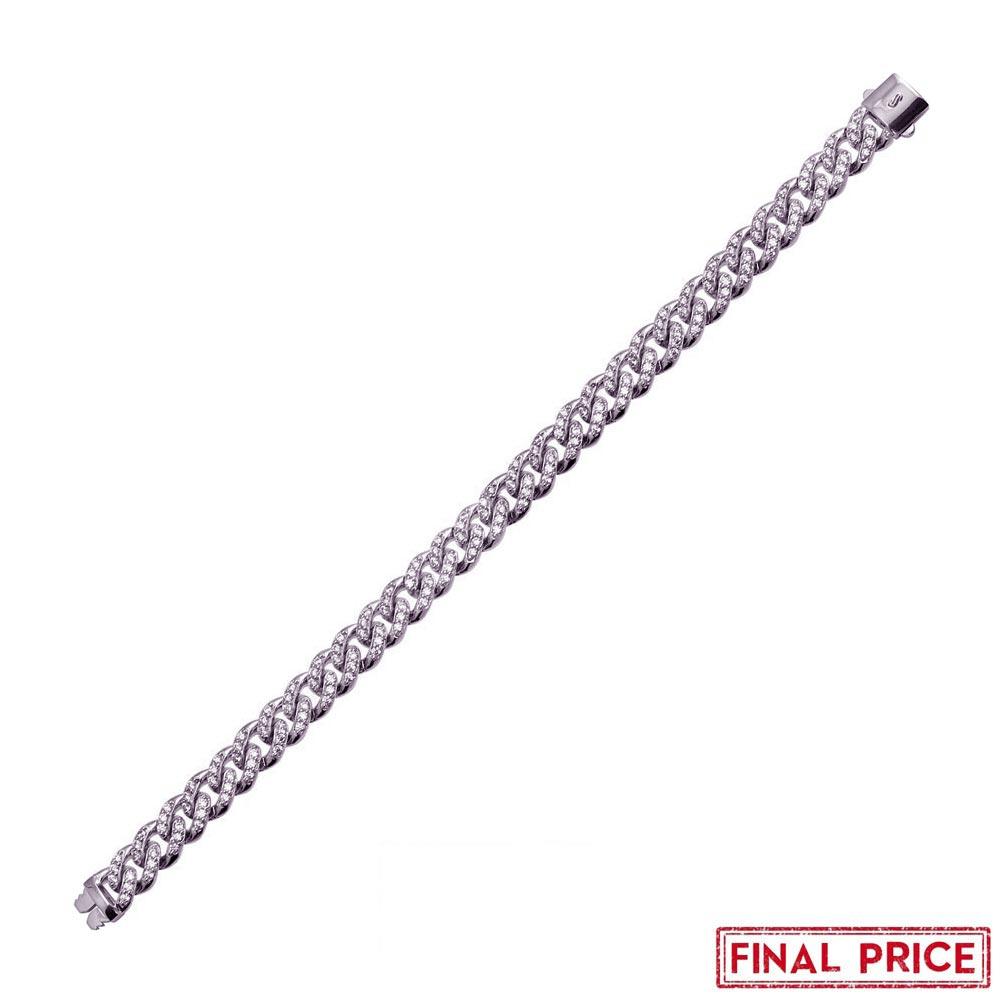 Rhodium Plated 925 Sterling Silver CZ Encrusted Miami Cuban Link Plain Lock Bracelet 9mm - GMB00085 | Silver Palace Inc.