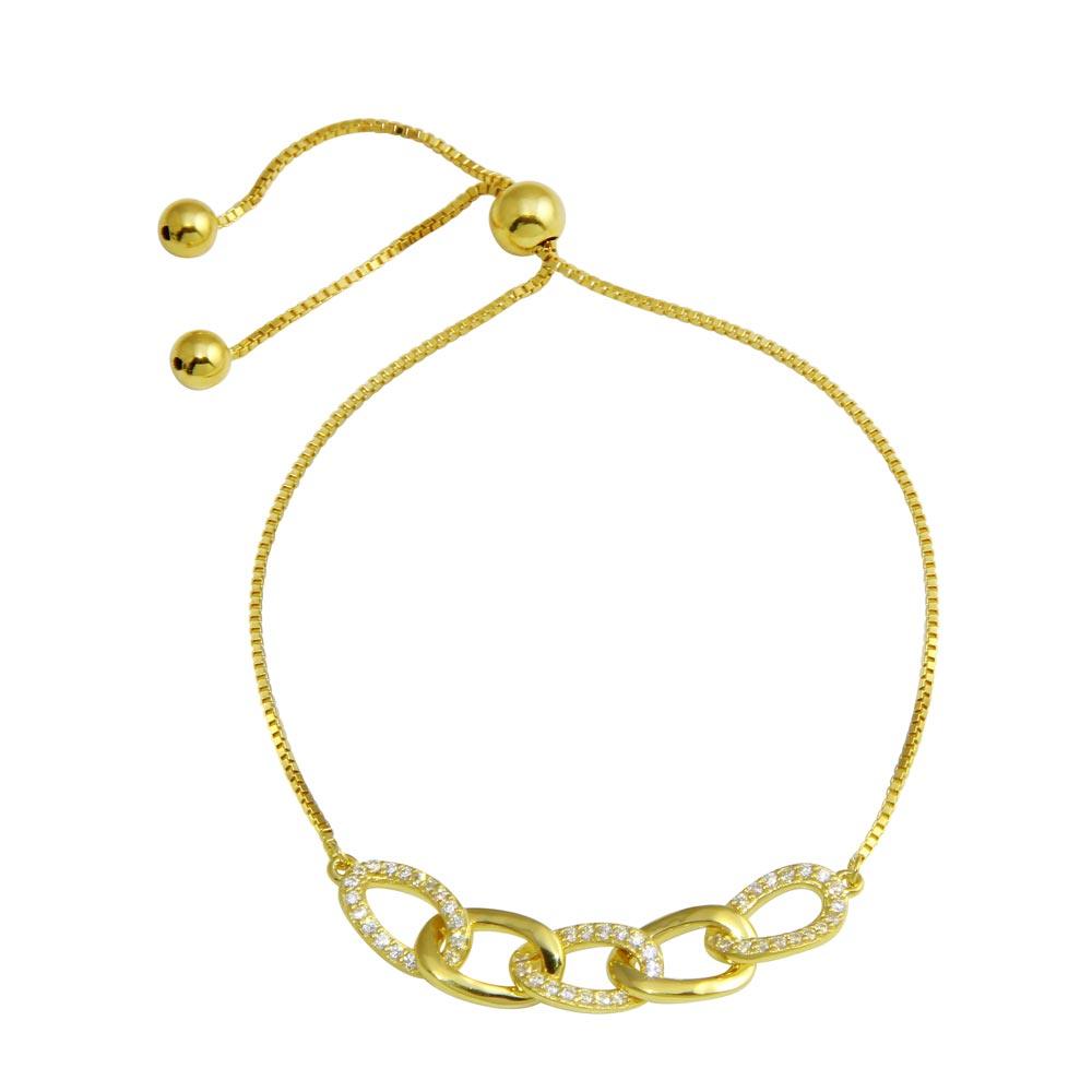 Silver 925 Gold Plated CZ Four Link Bracelet - GMB00101GP | Silver Palace Inc.