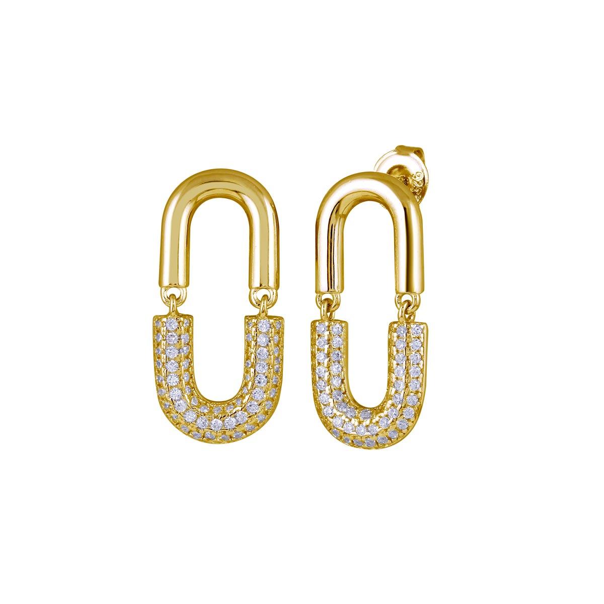 Silver 925 Gold Plated Dangling Movable Link Earrings - GME00119GP | Silver Palace Inc.