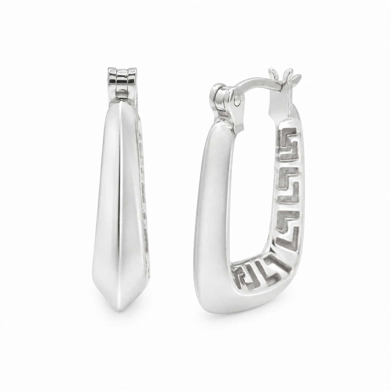 925 Sterling Silver Geometric Greek Key Latch Back Earrings - GME00156