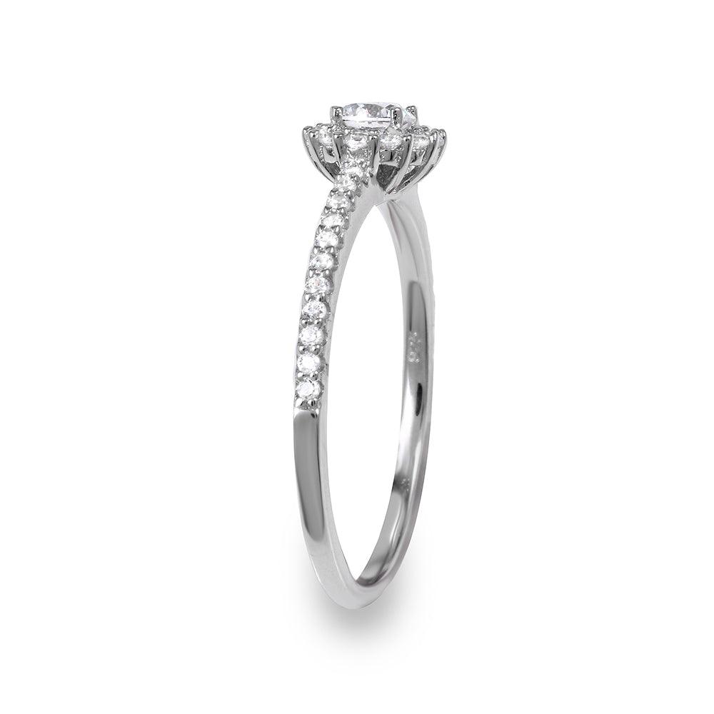 Rhodium Plated 925 Sterling Silver Moissanite or CZ Small Size Halo Ring - MGMR00127 | GMR00127