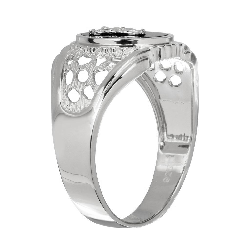 Rhodium Plated 925 Sterling Silver Black Oval Body of Christ Ring - GMR00241RH