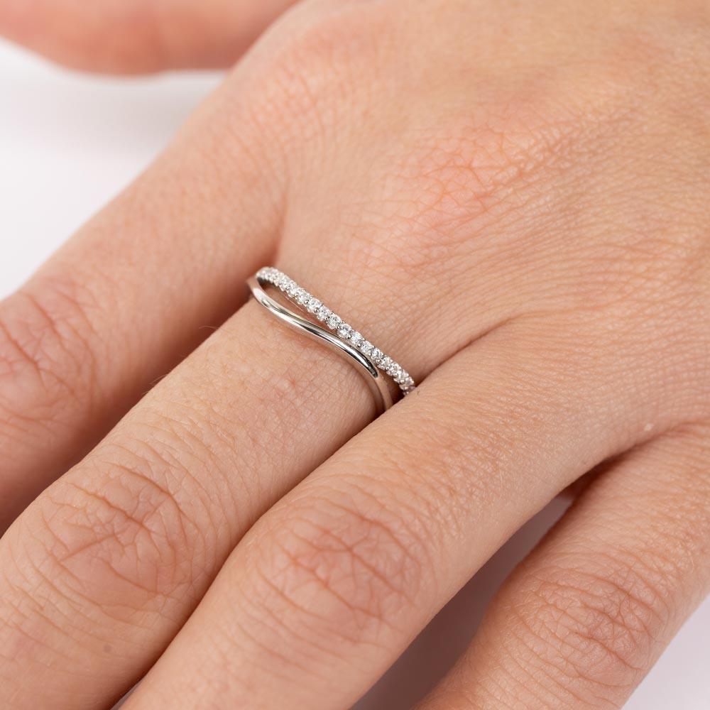 Rhodium Plated 925 Sterling Silver Double Wave CZ Ring - GMR00294