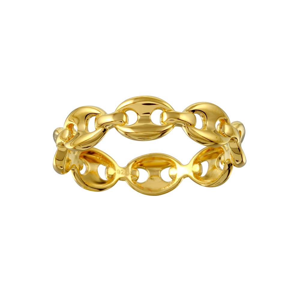 Silver 925 Gold Plated Puff Mariner Design Link Ring - GMR00321GP | Silver Palace Inc.