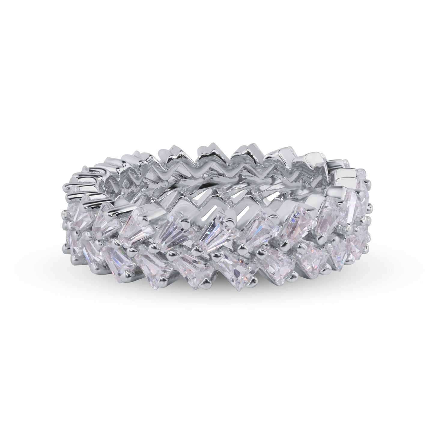 Rhodium Plated 925 Sterling Silver Moissanite or CZ Double Eternity Band Baguette Ring - MGMR00369 | GMR00369