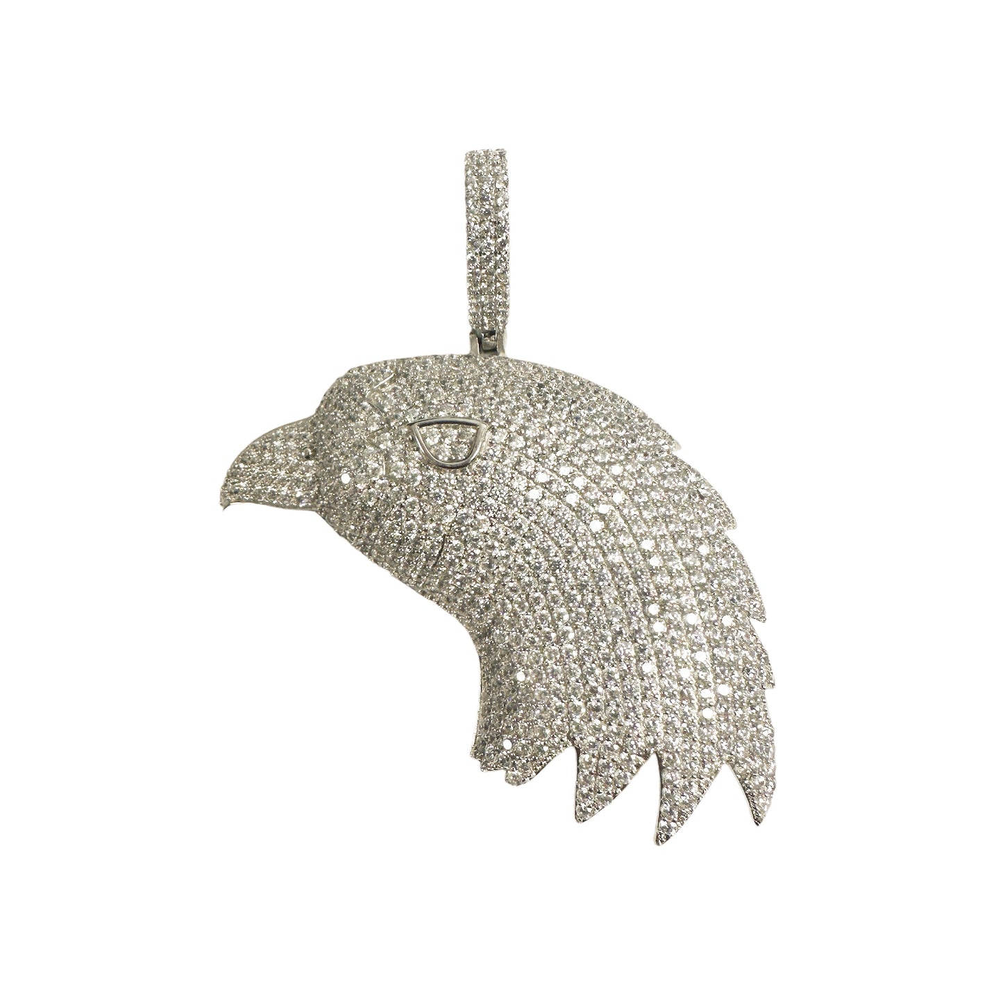 Rhodium Plated 925 Sterling Silver Eagle Head Clear CZ Pendant - SLP00401