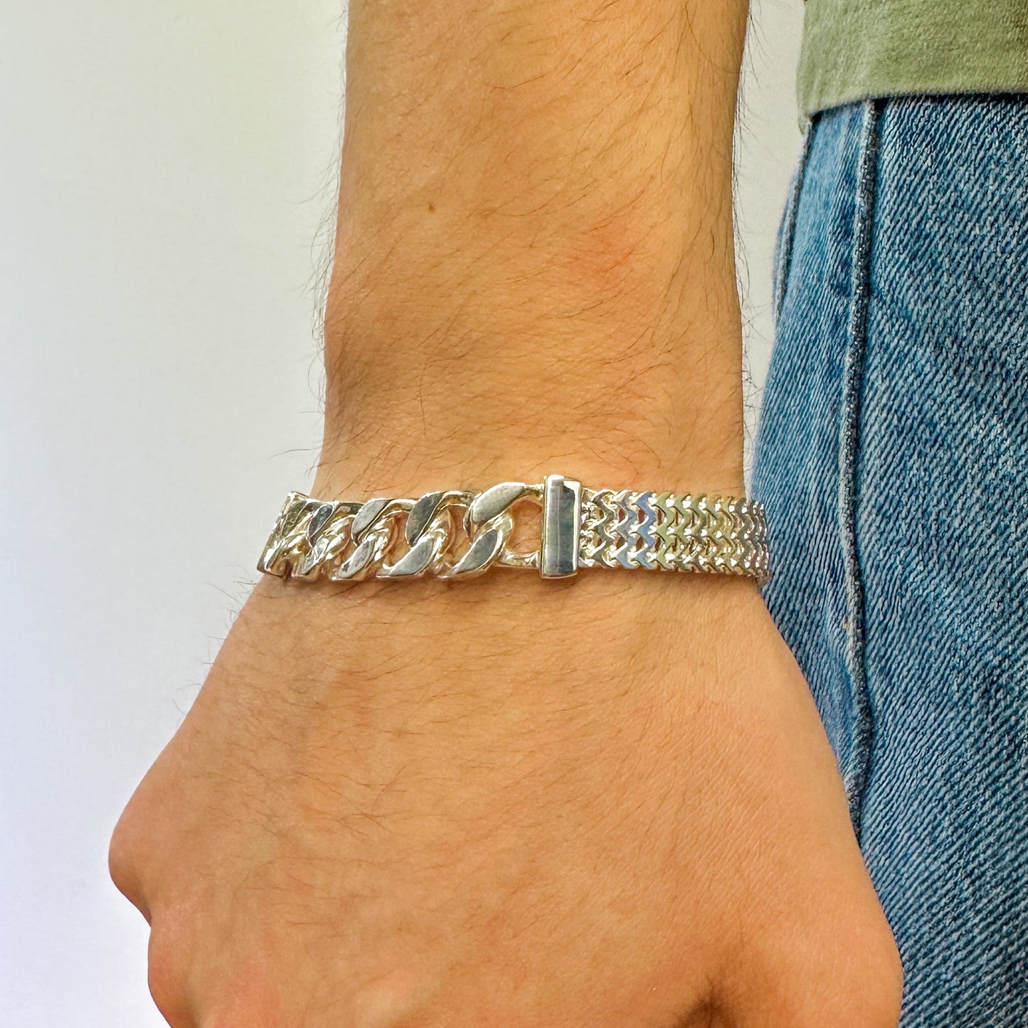 925 Sterling Silver Zig Zag Curb Center 9.1mm Bracelet - CDIB00002