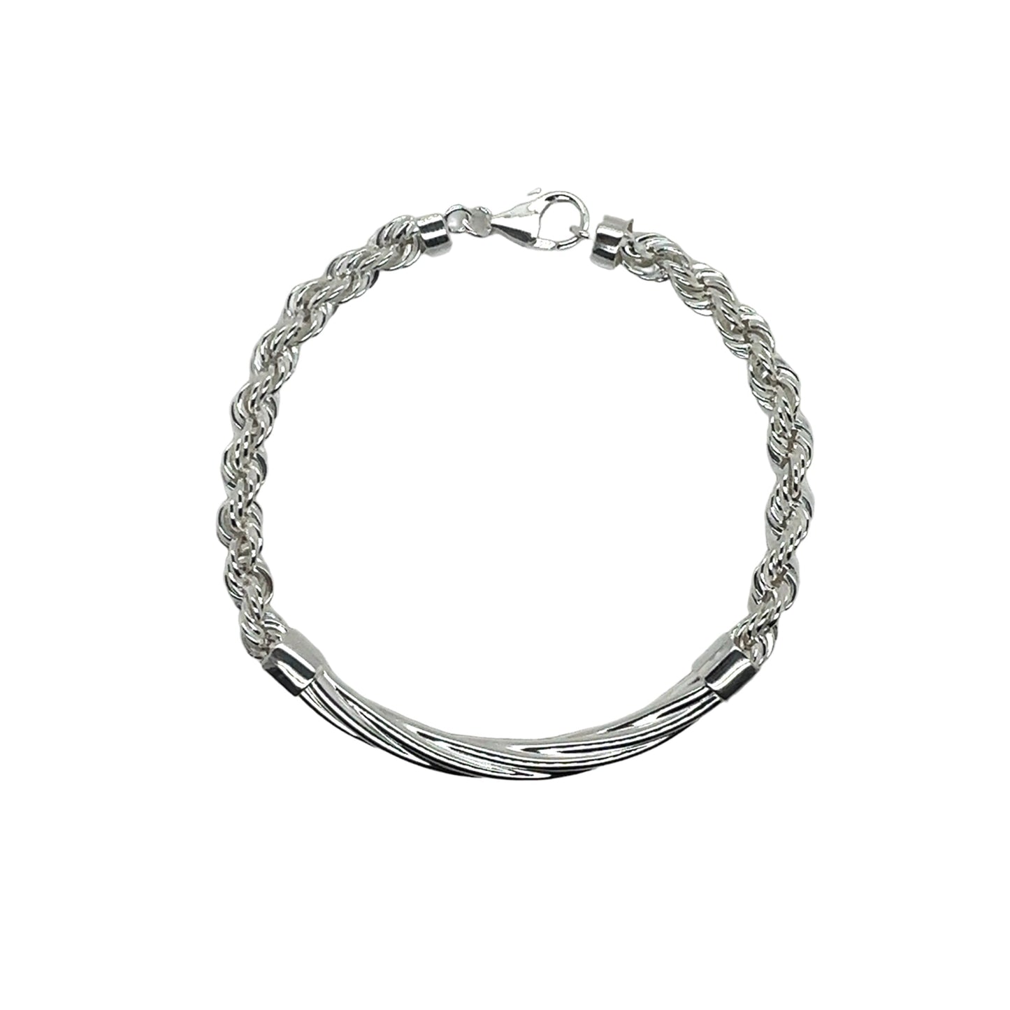 925 Sterling Silver Hollow Rope Twisted Round Bar 4mm Bracelet  - CHHB014