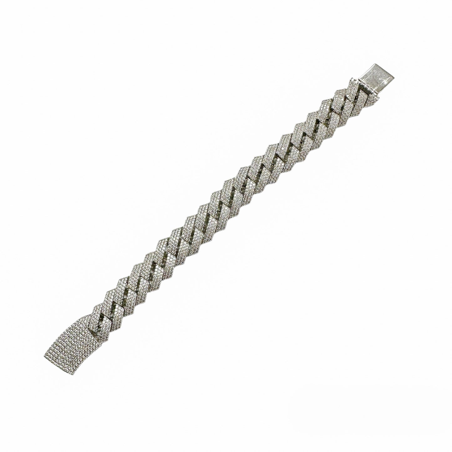Rhodium Plated 925 Sterling Silver Moissanite Curb 13.5mm Bracelet - MGMB00128