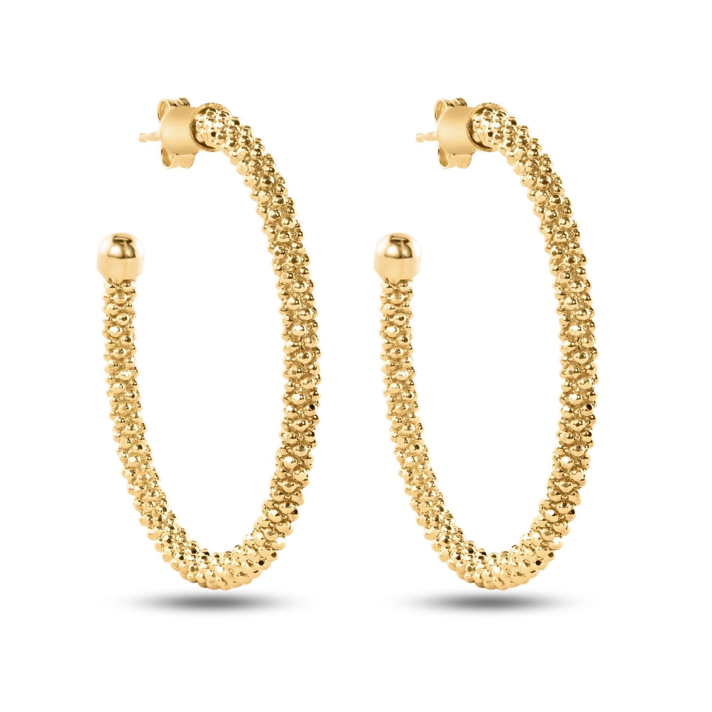 Clearance- Sterling Gold Plated 925 Sterling Silver Beaded Semi Hoop Earrings - ITE00045GP