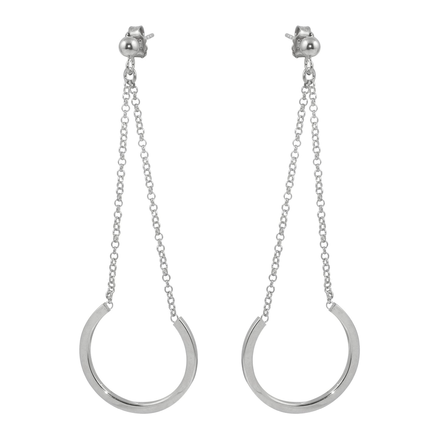 Sterling Silver Rhodium Plated Dangling Horse Shoe Earrings - ITE00085RH