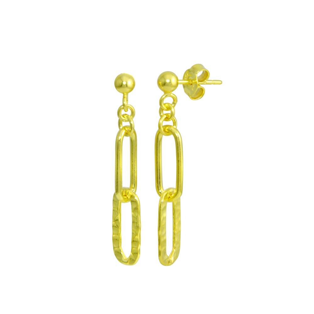 Silver 925 Gold Plated Dangling Ball Textured Paperclip Earrings - ITE00090-GP | Silver Palace Inc.