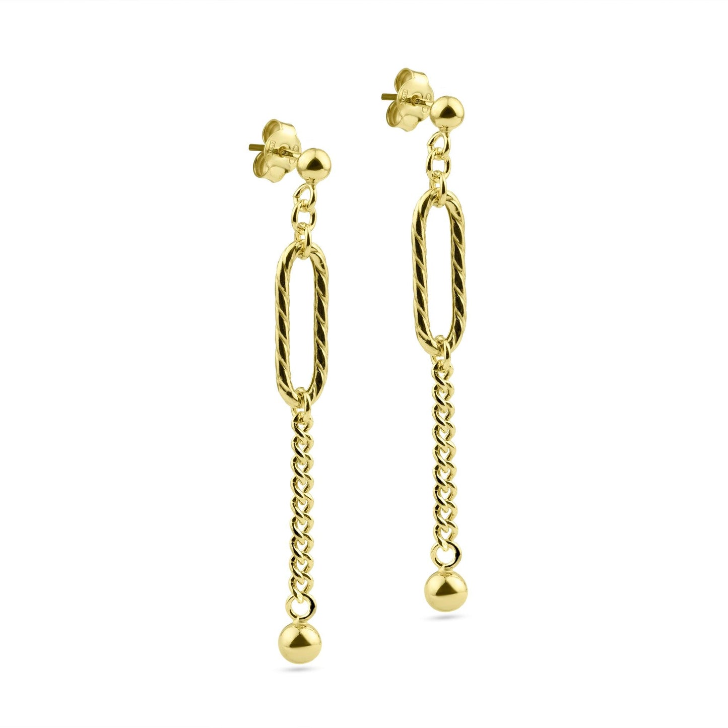 Silver 925 Gold Plated Dangling Ball Textured Paperclip Earrings - ITE00091-GP | Silver Palace Inc.
