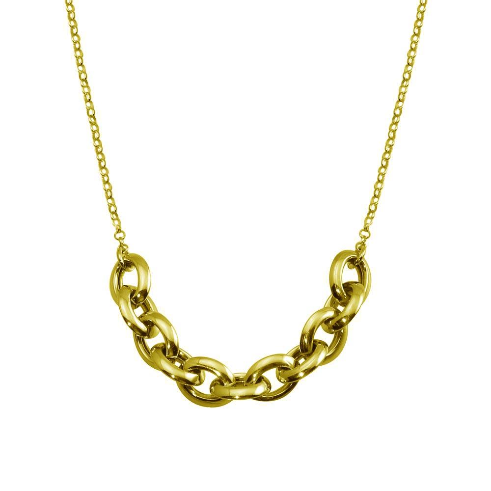 Silver 925 Gold Plated Large Link Center Necklace - ITN00141-GP | Silver Palace Inc.