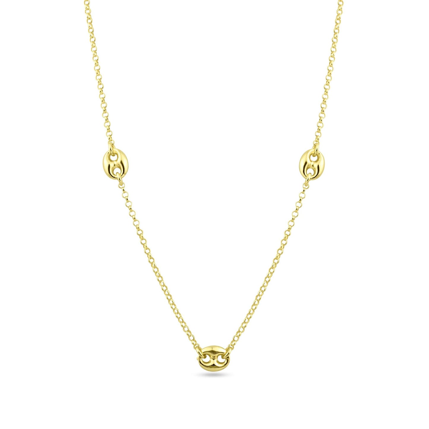 Silver 925 Gold Plated 3 Puffed Mariner Adjustable Link Necklace - ITN00158-GP | Silver Palace Inc.