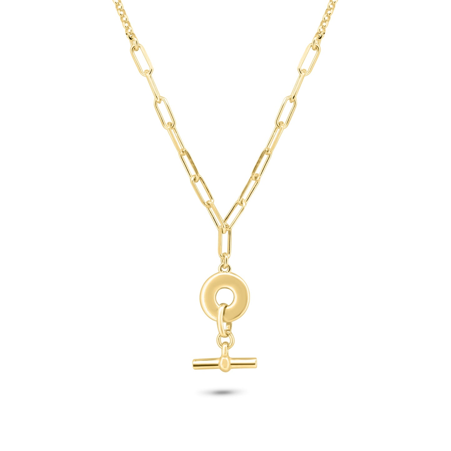 Gold Plated 925 Sterling Silver Paperclip Rolo Adjustable Donut and Bar Necklace - ITN00162-GP