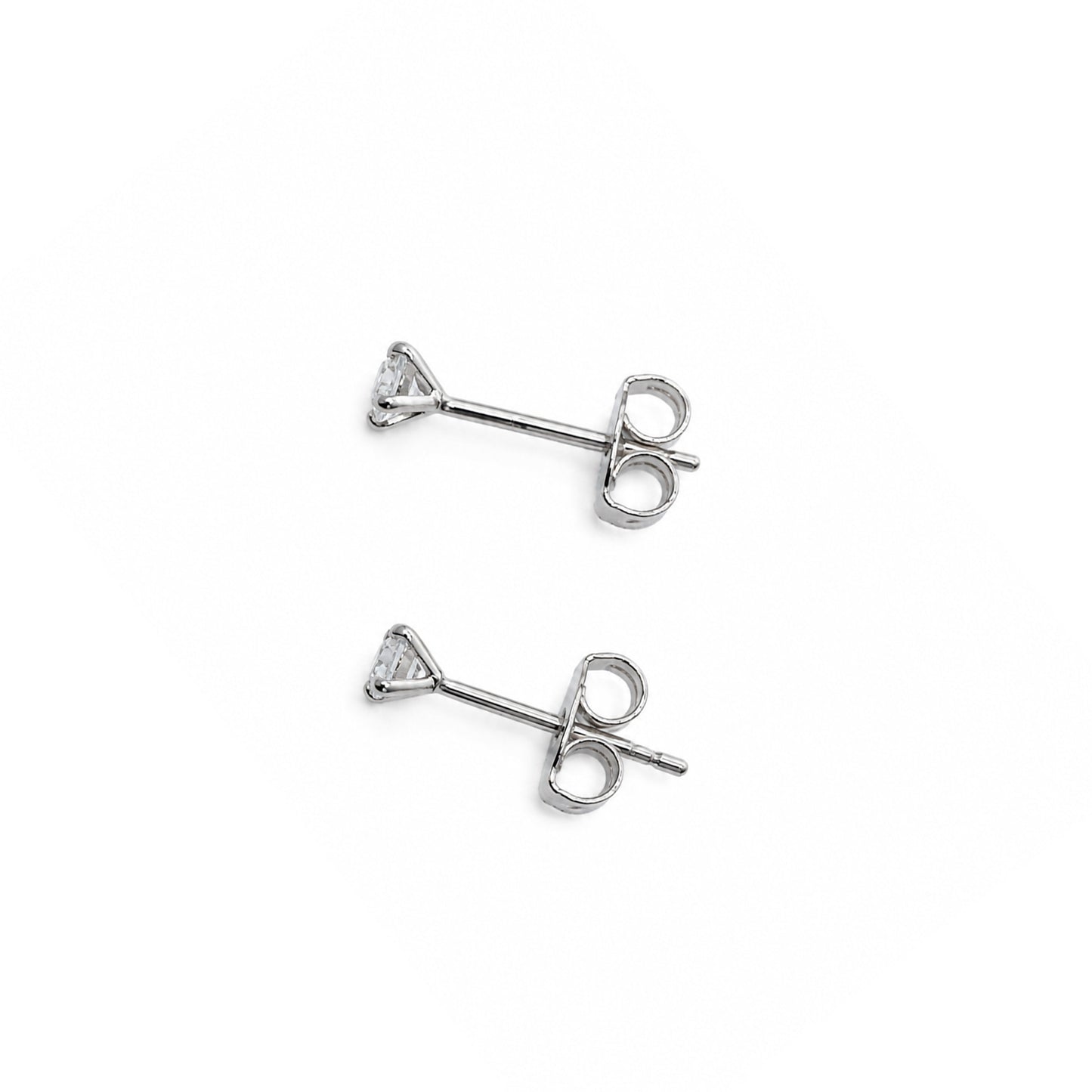 Rhodium Plated 925 Sterling Silver Round Lab Grown Diamonds Martini Setting Push Back Earring