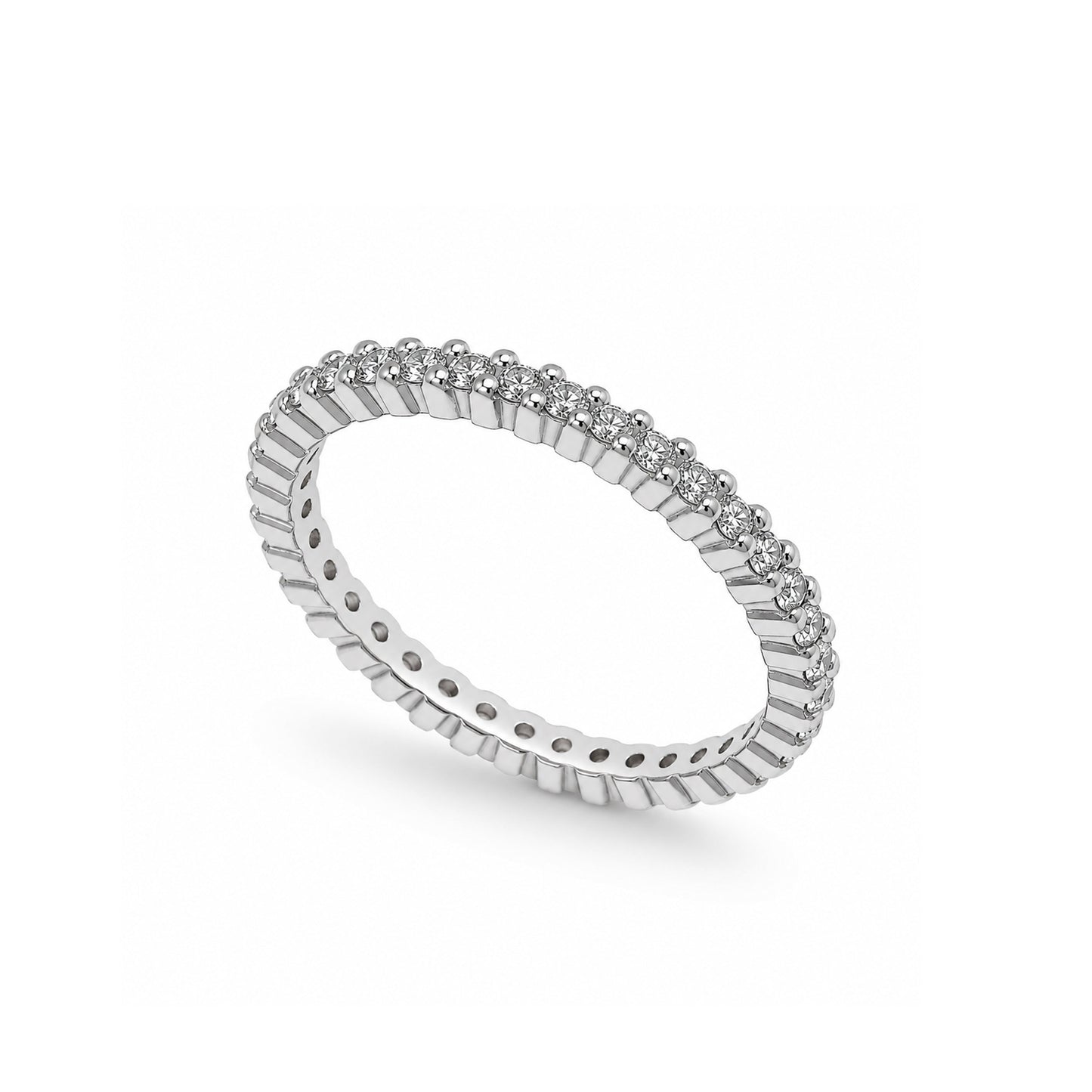 Rhodium Plated 925 Sterling Silver Lab Grown Diamond Eternity Band Ring - LGTGR00037
