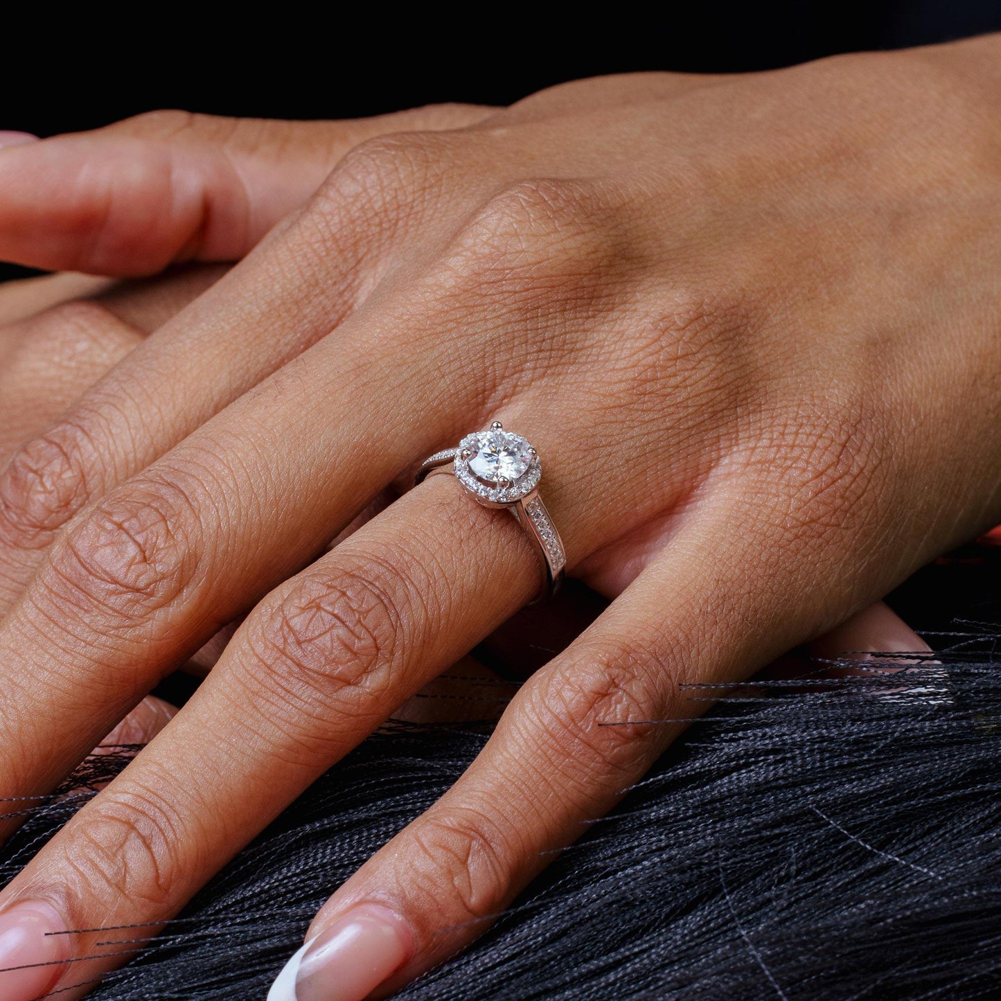 Rhodium Plated 925 Sterling Silver 1 Carat Moissanite and Clear CZ Ring - MBGR00004