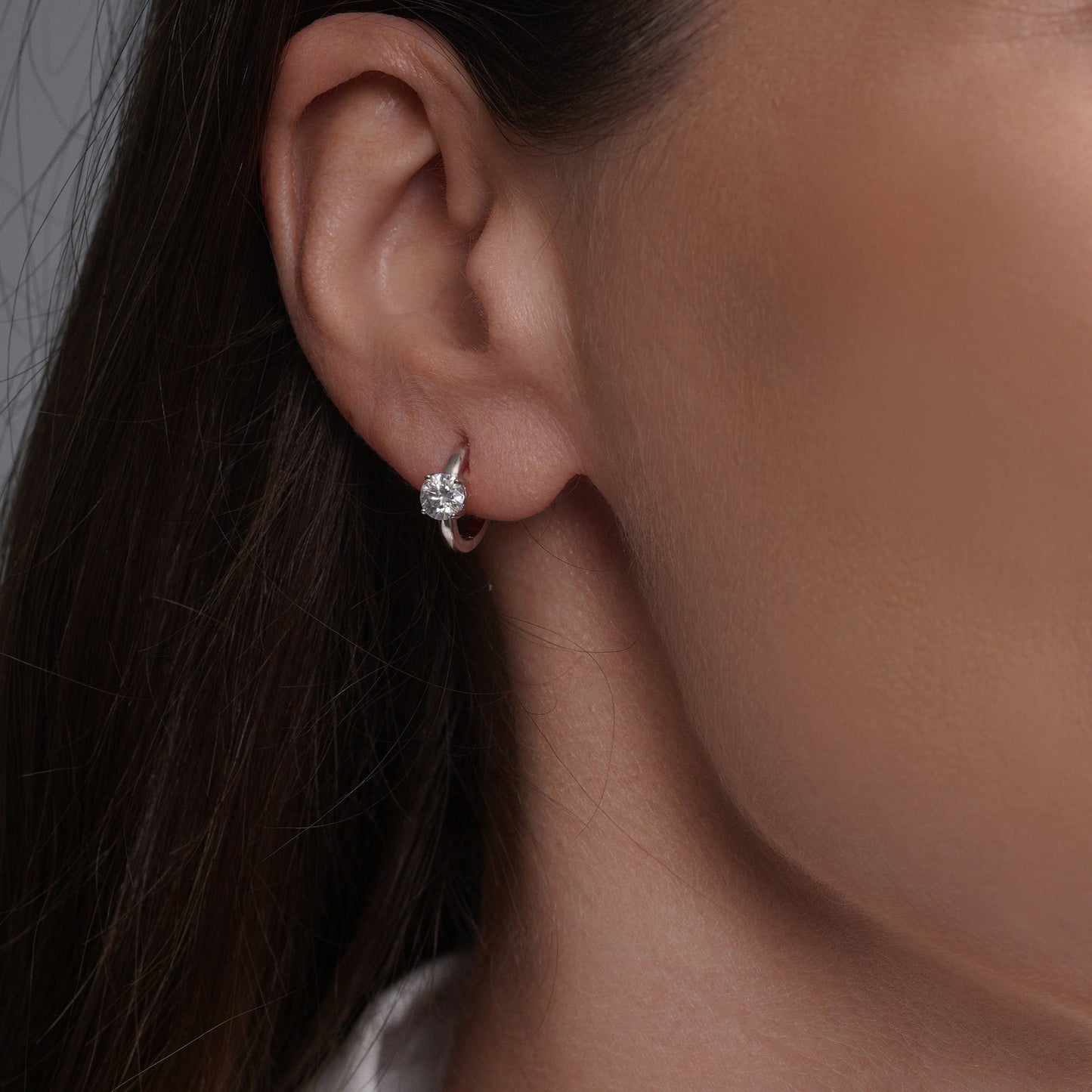 Rhodium Plated 925 Sterling Silver Moissanite Hoop Earring - MDGE00001