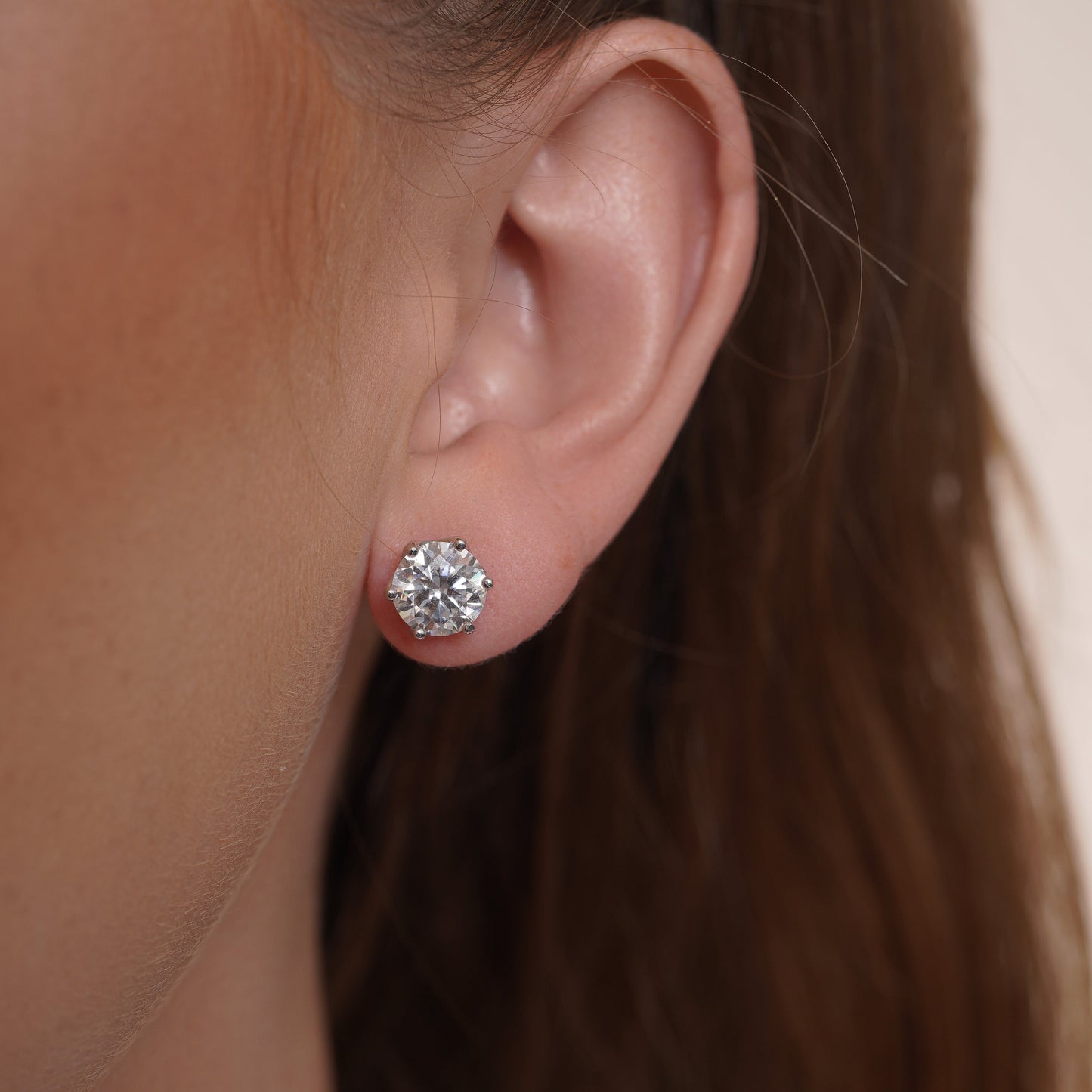 Rhodium Plated 925 Sterling Silver Round Moissanite 8.5mm Stud Earring - MDGE00002