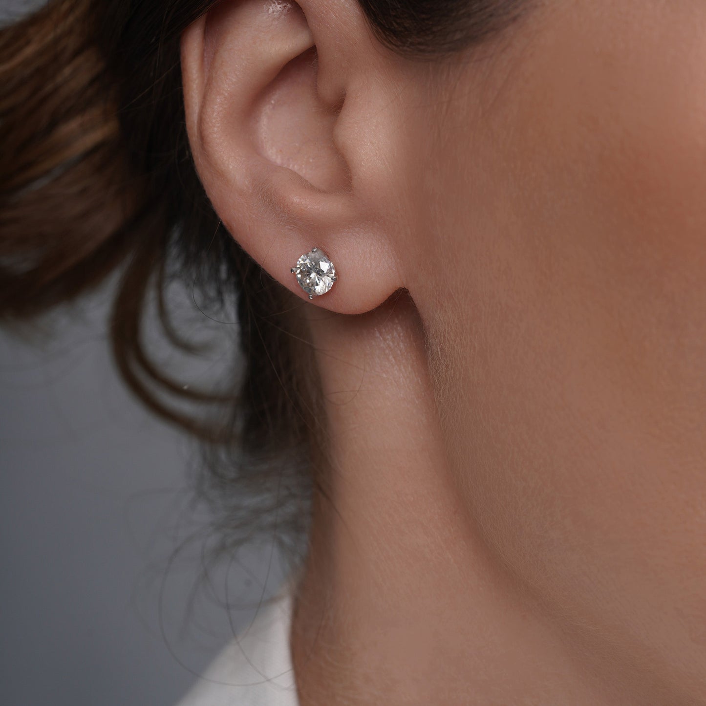 Rhodium Plated 925 Sterling Silver Round Moissanite Studded 6.5mm Stud Earring - MDGE00008