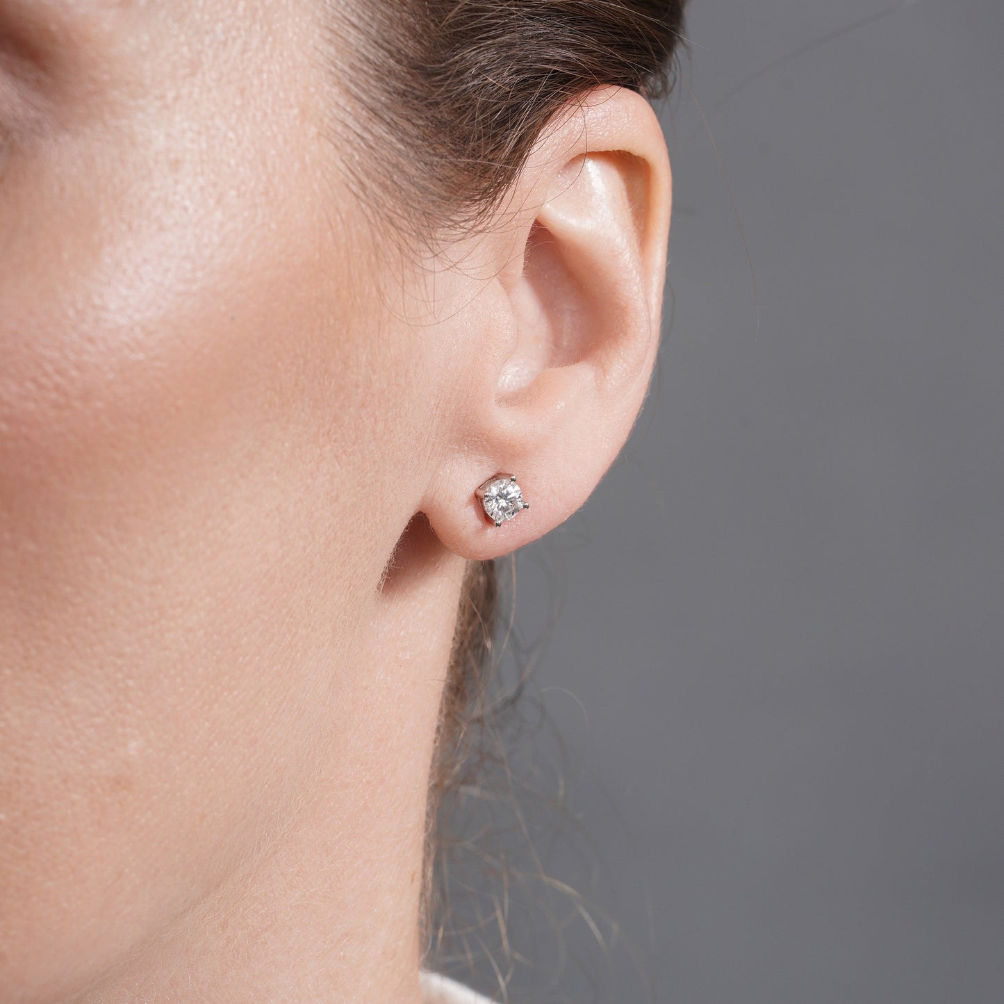 Rhodium Plated 925 Sterling Silver Round Moissanite Studded 5mm Stud Earring - MDGE00011