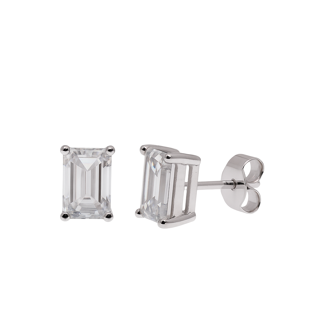 Rhodium Plated 925 Sterling Silver Baguette Moissanite 6mm x 4.5mm Stud Earring - MDGE00020