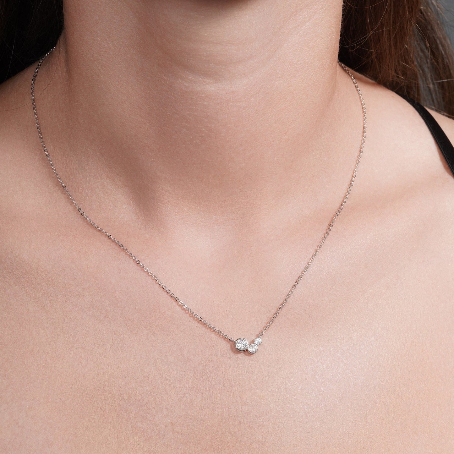 Rhodium Plated 925 Sterling Silver 10.4mm x 6mm Round Cluster Moissanite Adjustable Pendant Necklace - MDGP00003