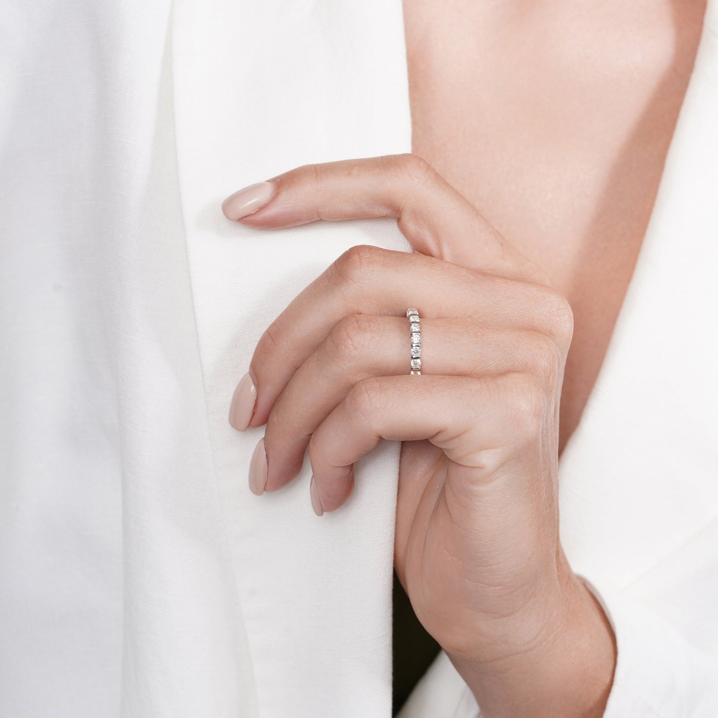 Rhodium Plated 925 Sterling Silver Moissanite Eternity Band 2.8mm Ring - MDGR00002