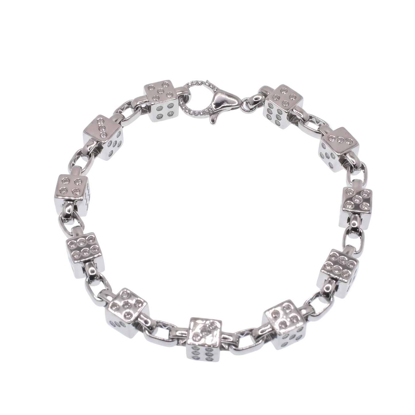 Rhodium Plated 925 Sterling Silver Moissanite Dice Charm Bracelet - MGMB00117 | MGMN00035