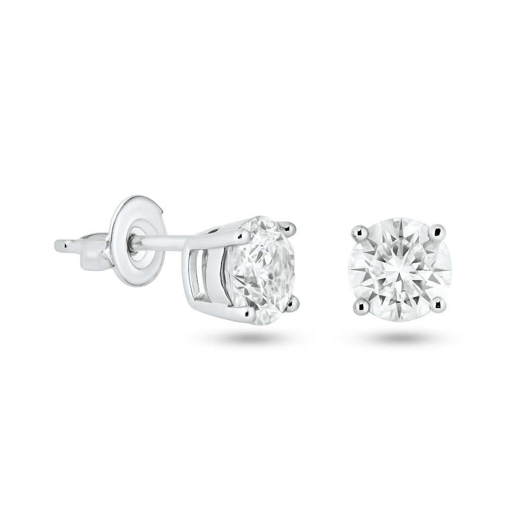 Sterling Rhodium Plated 925 Sterling Silver Moissanite Stone Round Earring - MGME00006