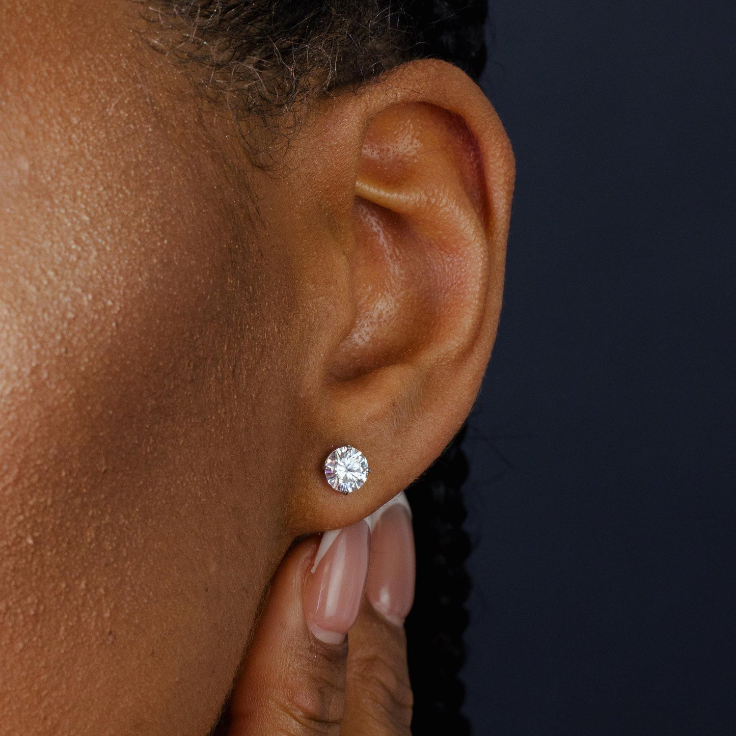Rhodium Plated 925 Sterling Silver Round Lab Grown Diamonds Push Back Earring