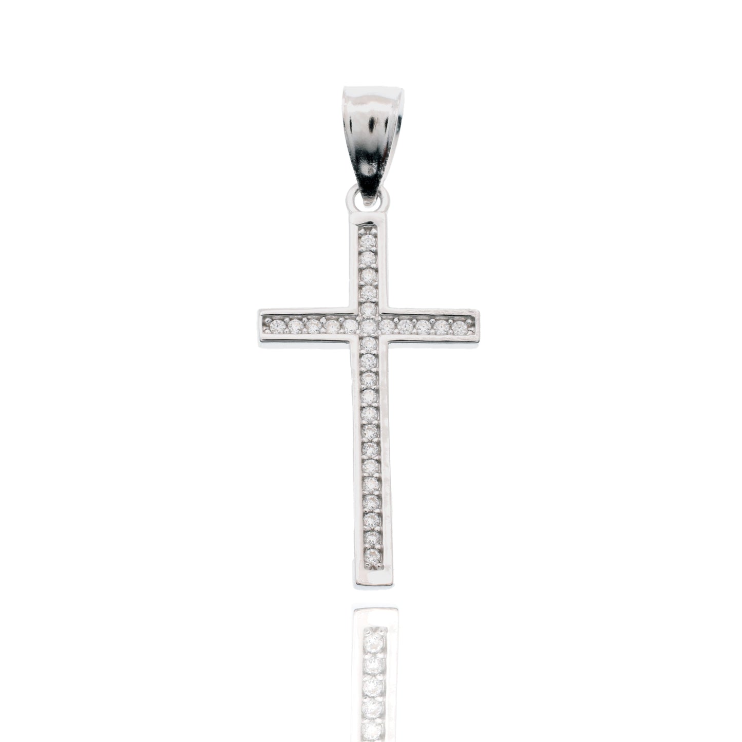 Rhodium Plated 925 Sterling Silver Moissanite Cross 14.2mm x 27mm Pendant - MGMN00022