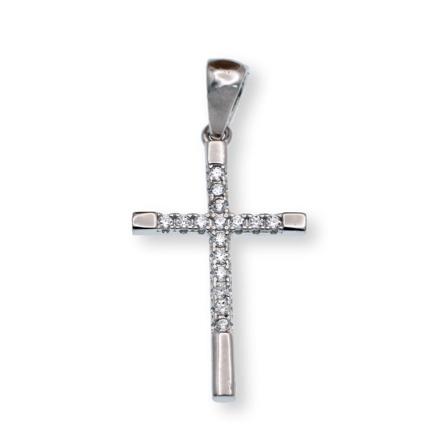 Rhodium Plated 925 Sterling Silver Moissanite Cross 12.6mm x 19.8mm Pendant - MGMN00023