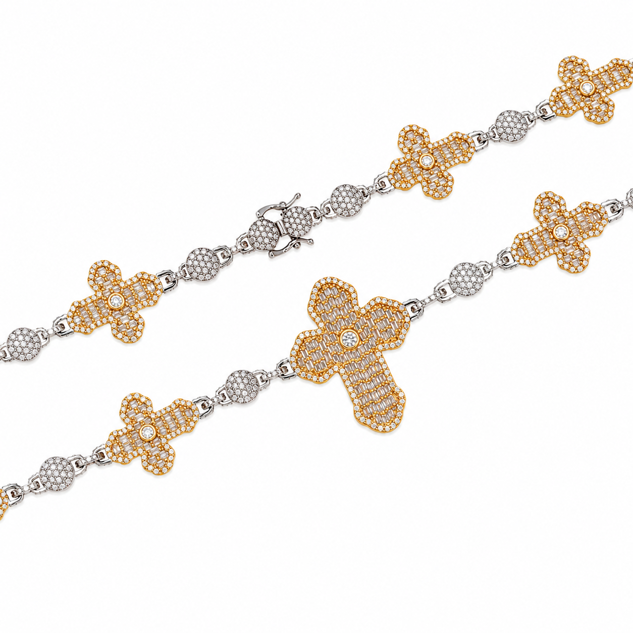 Two-Tone Plated 925 Sterling Silver Moissanite Multi Cross Necklace - MGMN00034