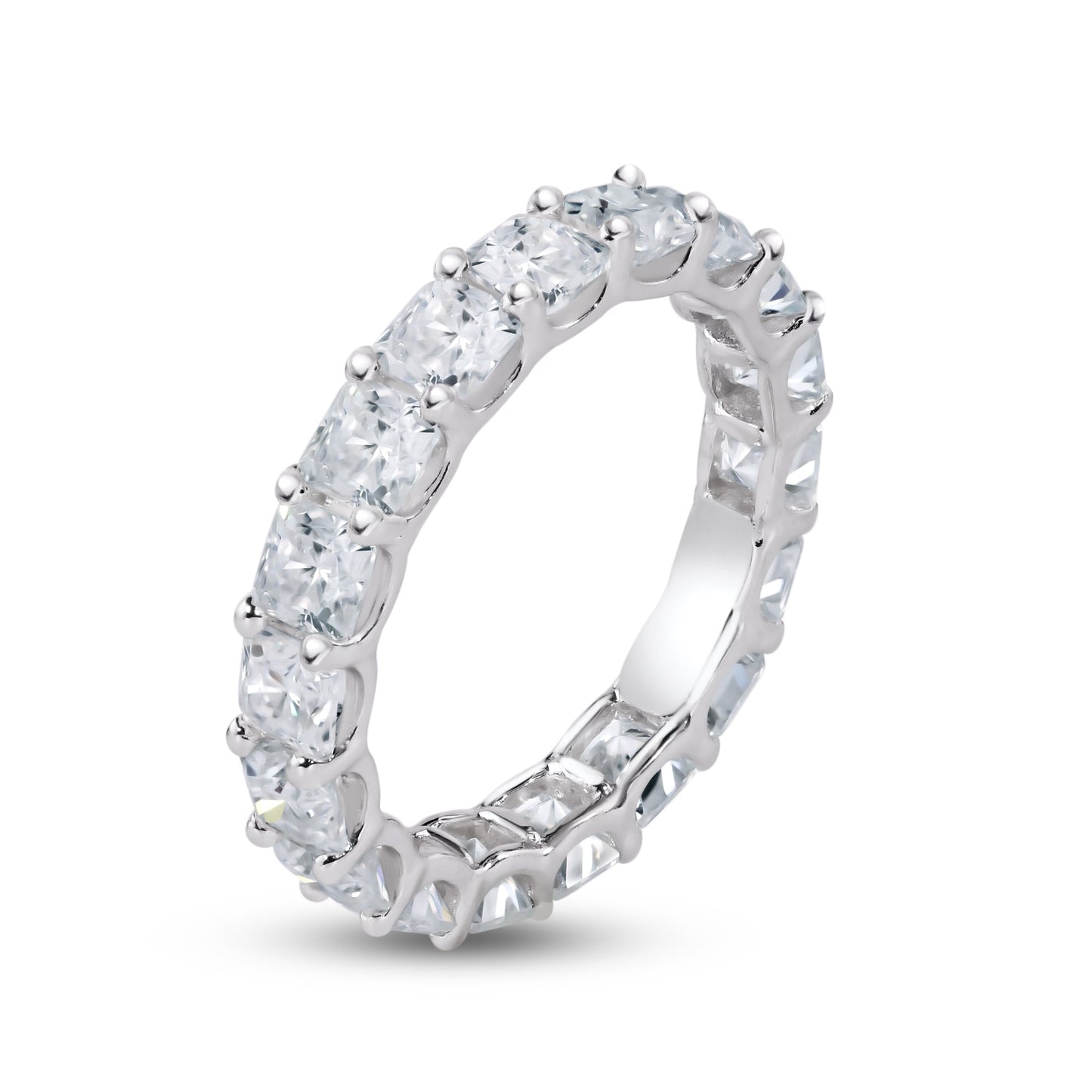 925 Sterling Silver Rhodium Moissanite 3.8mm Eternity Band Ring - MGMR00006