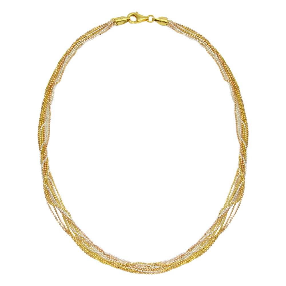 Silver 925 3 Toned DC Bead Necklace 1mm - N00013 | Silver Palace Inc.