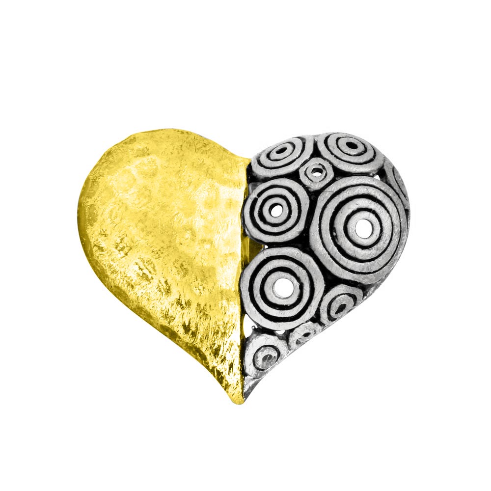 Sterling Silver GP Matte Finish 2T Hammered Spiral Design Heart Pendant - SPP00006GP