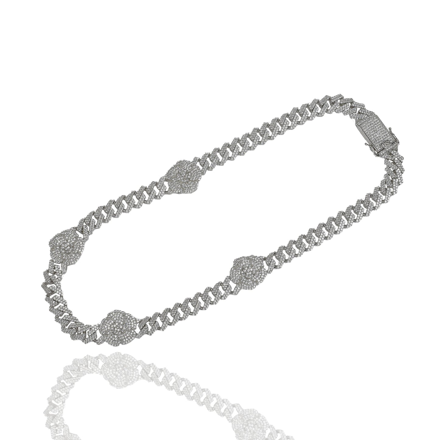 Rhodium Plated 925 Sterling Silver Iced Out Flower 10mm Monaco Necklace - PAN00240